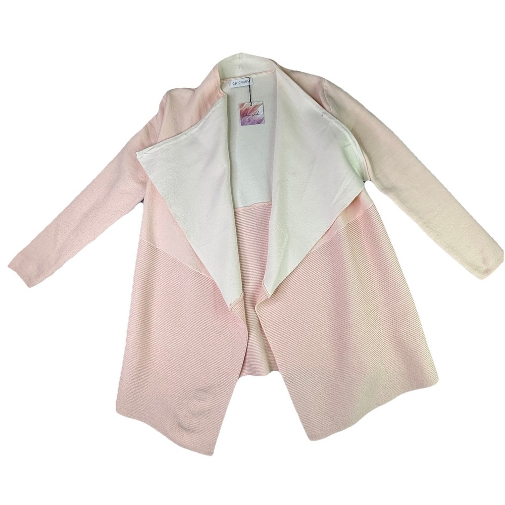 NWT Chicwish Duster Cardigan Large Open Front Turn Down Collar Wool Sweater Pink